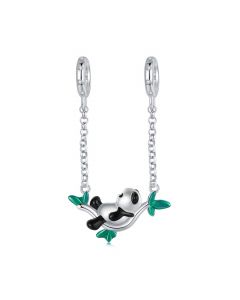 Panda Relaxing on Bamboo Safety Chain Charm, 925 Sterling Silver Charms, Charms for Pandora Bracelet, Fit Pandora Charms