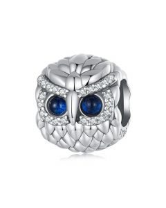 Blue Spinel Eyes Owl Charm, 925 Sterling Silver Charms, Charms for Pandora Bracelet, Fit Pandora Charms, For Pandora Charm Bracelet