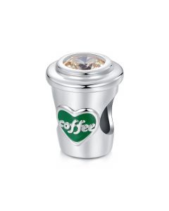 Pave Setting Zircon Coffee Cup with Heart Charm, Fit Pandora Charms, Charms for Pandora Bracelet, 925 Sterling Silver Charms
