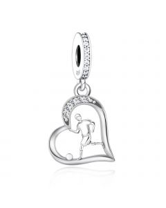 Playing Football Athlete Heart Charm, 925 Sterling Silver Charms, Charm for Pandora Bracelet, Fit Pandora Charms, For Pandora Charm Bracelet
