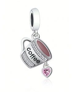 Coffee Cup with Heart Charm, 925 Sterling Silver Charms, Charms for Pandora Bracelet, For Pandora Charm Bracelet, Fit Pandora Charms
