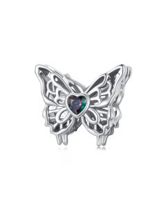 Butterfly with Glass Heart Charm, Fit Pandora Charms, Charms for Pandora Bracelet, 925 Sterling Silver Charms, For Pandora Charm Bracelet