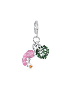 Flamingo Bird and Monstera Turtle Leaf Charm, Fit Pandora Charms, Charms for Pandora Bracelet, 925 Sterling Silver Charms