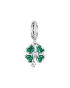 Luck Green Four-leaf Clover Flower Charm, Charms for Pandora Bracelet, 925 Sterling Silver Charms, Fit Pandora Charms