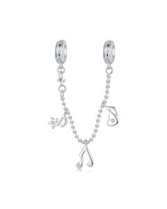 Music Note Safety Chain Charm, Fit Pandora Charms, 925 Sterling Silver Charms, Charms for Pandora Bracelet, For Pandora Charm Bracelet