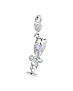 Goblet Wine Cup with Opal Heart Charm, Fit Pandora Charms, Charms for Pandora Bracelet, 925 Sterling Silver Charms