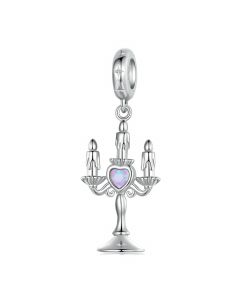 Candlestick with Opal Heart  Charm, Hold Candle in Place Charm, Charms for Pandora Bracelet, 925 Sterling Silver Charms, Fit Pandora Charms