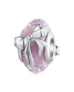 Bowknot Pink Murano Glass Bead Charm, Charms for Pandora Bracelet, 925 Sterling Silver Charms, Fit Pandora Charm, For Pandora Charm Bracelet