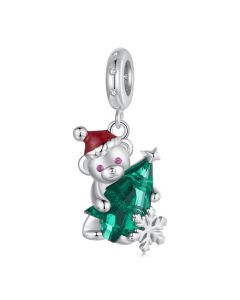 Christmas Bear Hug Christmas Tree Pendant Charm, Fit Pandora Charms, 925 Sterling Silver Charms, Charms for Pandora Bracelet