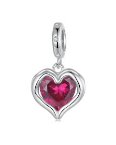 Heart Gesture Red Zircon Pendant Charm, 925 Sterling Silver Charms, Fit Pandora Charms, Charms for Pandora Bracelet