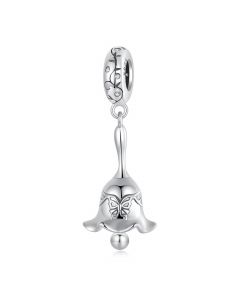 Hand Bell with Butterfly Dangle Pendant Charm, Charms for Pandora Bracelet, Fit Pandora Charms, 925 Sterling Silver Charms