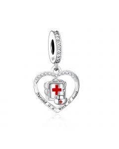 Nursing is A Worker of Heart Medical Rescue Bag Charm, Charms for Pandora Bracelet, Fit Pandora Charms, 925 Sterling Silver Charms