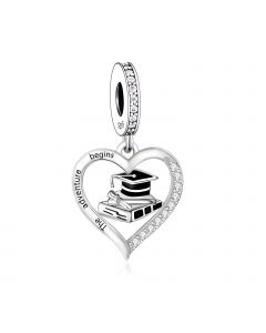 The Advanture Begins Graduation Hat and Book Heart Charm, Charms for Pandora Bracelet, Fit Pandora Charms, 925 Sterling Silver Charms