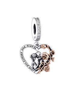 Skull Lover Woman and Man Rose Flower Heart Charm, Fit Pandora Charms, 925 Sterling Silver Charms, Charms for Pandora Bracelet