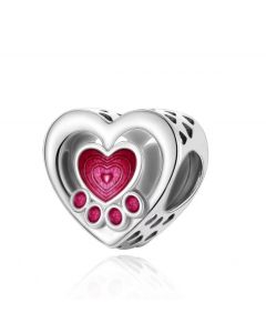 Pink Enamel Pet Paw Heart Charm, Charms for Pandora Bracelet, For Pandora Charm Bracelet, Fit Pandora Charms, 925 Sterling Silver Charms