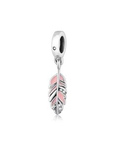 Pink Feather Zirconia Charm, 925 Sterling Silver Charms, For Pandora Charm Bracelet, Charms for Pandora Bracelet, Fit Pandora Charms