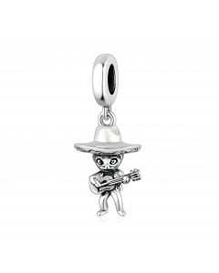 Playing Guitar Music Boy with Straw Hat Charm, 925 Sterling Silver Charms, Charms for Pandora Bracelet, Fit Pandora Charms