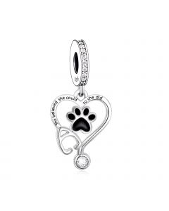 Veterinary Stethoscope Animal Paw Heart Charm, 925 Sterling Silver Charms, Charms for Pandora Bracelet, Fit Pandora Charms