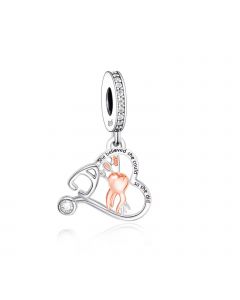 Dentist Stethoscope Teeth Toothbrush Heart Charm, 925 Sterling Silver Charms, Charms for Pandora Bracelet, Fit Pandora Charms