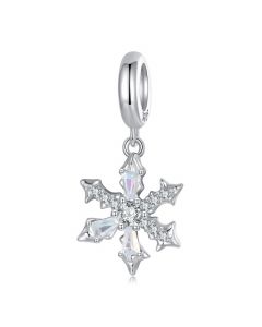 Ice Crystal Snowflake Zircon Dangle Pendant Charm, 925 Sterling Silver Charms, Charms for Pandora Bracelet, Fit Pandora Charms