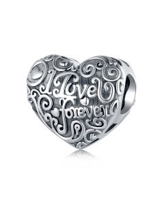 Love You Forever Heart Charm, For Pandora Charm Bracelet, Fit Pandora Charms, 925 Sterling Silver Charms, Charms for Pandora Bracelet