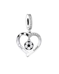 I Love Football Sport Heart Charm, For Pandora Charm Bracelet, 925 Sterling Silver Charms, Fit Pandora Charms, Charms for Pandora Bracelet