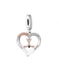 I Love Hockey Sport Heart Charm, For Pandora Charm Bracelet, Charms for Pandora Bracelet, Fit Pandora Charms, 925 Sterling Silver Charms