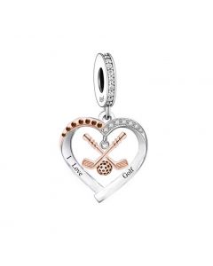 I Love Golf Sport Heart Charm, 925 Sterling Silver Charms, Charms for Pandora Bracelet, For Pandora Charm Bracelet, Fit Pandora Charms