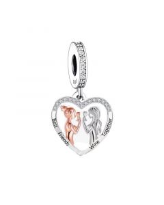Two Sisters Wine Together Best Friends Charm, Fit Pandora Charms, Charms for Pandora Bracelet, 925 Sterling Silver Charms