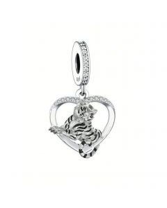 Tiger Heart Pendant Dangle Charm, For Pandora Charm Bracelet, 925 Sterling Silver Charms, Fit Pandora Charms, Charms for Pandora Bracelet