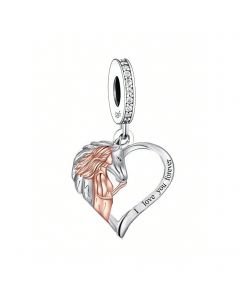 Girl with Horse I Love You Forever Heart Charm, Fit Pandora Charms, 925 Sterling Silver Charms, Charms for Pandora Bracelet