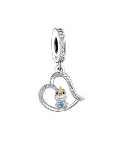The Frog Prince with Blue Zircon Heart Charm, Make your Dreams Come True Charm, Charms for Pandora Bracelet, Fit Pandora Charms