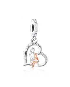 Child Sitting on Mother's Lap Heart Charm, 925 Sterling Silver Charms, Charms for Pandora Bracelet, Fit Pandora Charms