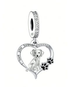 Dog With Cubic Zirconia Pendant Dangle Charm, Charms for Pandora Bracelet, 925 Sterling Silver Charms, Fit Pandora Charms