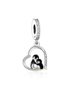 Mom and Baby Penguin I Love You Forever Heart Charm, Fit Pandora Charms, 925 Sterling Silver Charms, Charms for Pandora Bracelet
