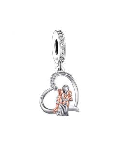 Mother Holding Two Children Heart Family Charm, Charms for Pandora Bracelet, Fit Pandora Charms, 925 Sterling Silver Charms