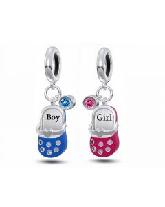 Cute Baby Boy and Girl Shoe Dangle Pendant Charm, Fit Pandora Charms, Charms for Pandora Bracelet, 925 Sterling Silver Charms