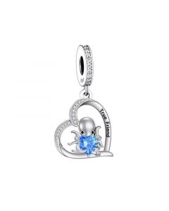 Octopus Hug Blue CZ Heart True Friend Charm, Fit Pandora Charms, 925 Sterling Silver Charms, Charms for Pandora Bracelet