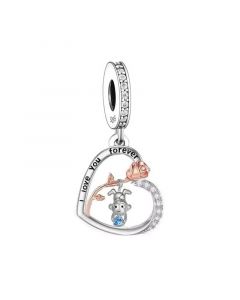 Monkey Holding Heart Hang on Rose Flow Love Charm, Fit Pandora Charms, Charms for Pandora Bracelet, 925 Sterling Silver Charms