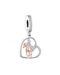 Girl Riding a Horse Heart Charm, Fit Pandora Charms, For Pandora Charm Bracelet, 925 Sterling Silver Charms, Charms for Pandora Bracelet