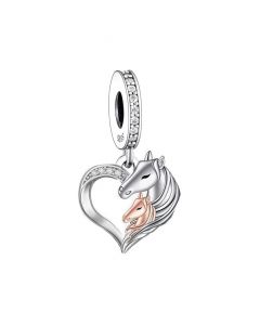 Mother and Baby Horse Pendant Heart Charm, 925 Sterling Silver Charms, Charms for Pandora Bracelet, Fit Pandora Charms