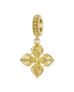 Golden Sterling Silver Luck Flower Charm, 925 Sterling Silver Charms, Charms for Pandora Bracelet, Fit Pandora Charms