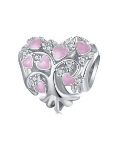 Zircon Tree of Life Pink Heart Charm, For Pandora Charm Bracelet, Fit Pandora Charm, Charms for Pandora Bracelet, 925 Sterling Silver Charms