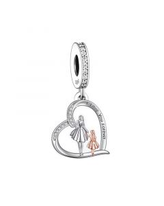 Mother Daughter Family I Love You Forever Heart Charm, Fit Pandora Charms, Charms for Pandora Bracelet, 925 Sterling Silver Charms