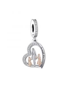 Mother with 2 Daughters Family I Love You Forever Heart Charm, 925 Sterling Silver Charms, Fit Pandora Charms, Charms for Pandora Bracelet