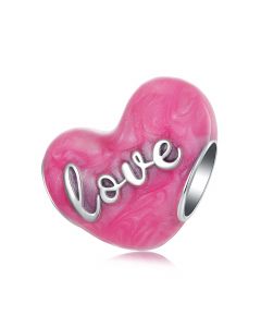Pink Love Heart Charm, For Pandora Charm Bracelet, Charms for Pandora Bracelet, Fit Pandora Charms, 925 Sterling Silver Charms