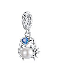 Pearl Crab and Heart Charm, Fit Pandora Charms, For Pandora Charm Bracelet, Charms for Pandora Bracelet, 925 Sterling Silver Charms
