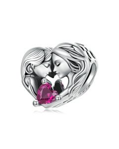 Mother and Daughter Pink Heart Charm, For Pandora Charm Bracelet, 925 Sterling Silver Charm, Fit Pandora Charms, Charms for Pandora Bracelet