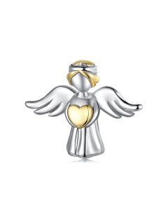 Two-Tone Angel Guardian Charm, Charms for Pandora Bracelet, For Pandora Charm Bracelet, Fit Pandora Charms, 925 Sterling Silver Charms
