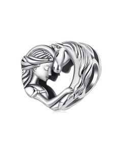 Girl and Horse Heart Charm, For Pandora Charm Bracelet, Fit Pandora Charms, Charms for Pandora Bracelet, 925 Sterling Silver Charms